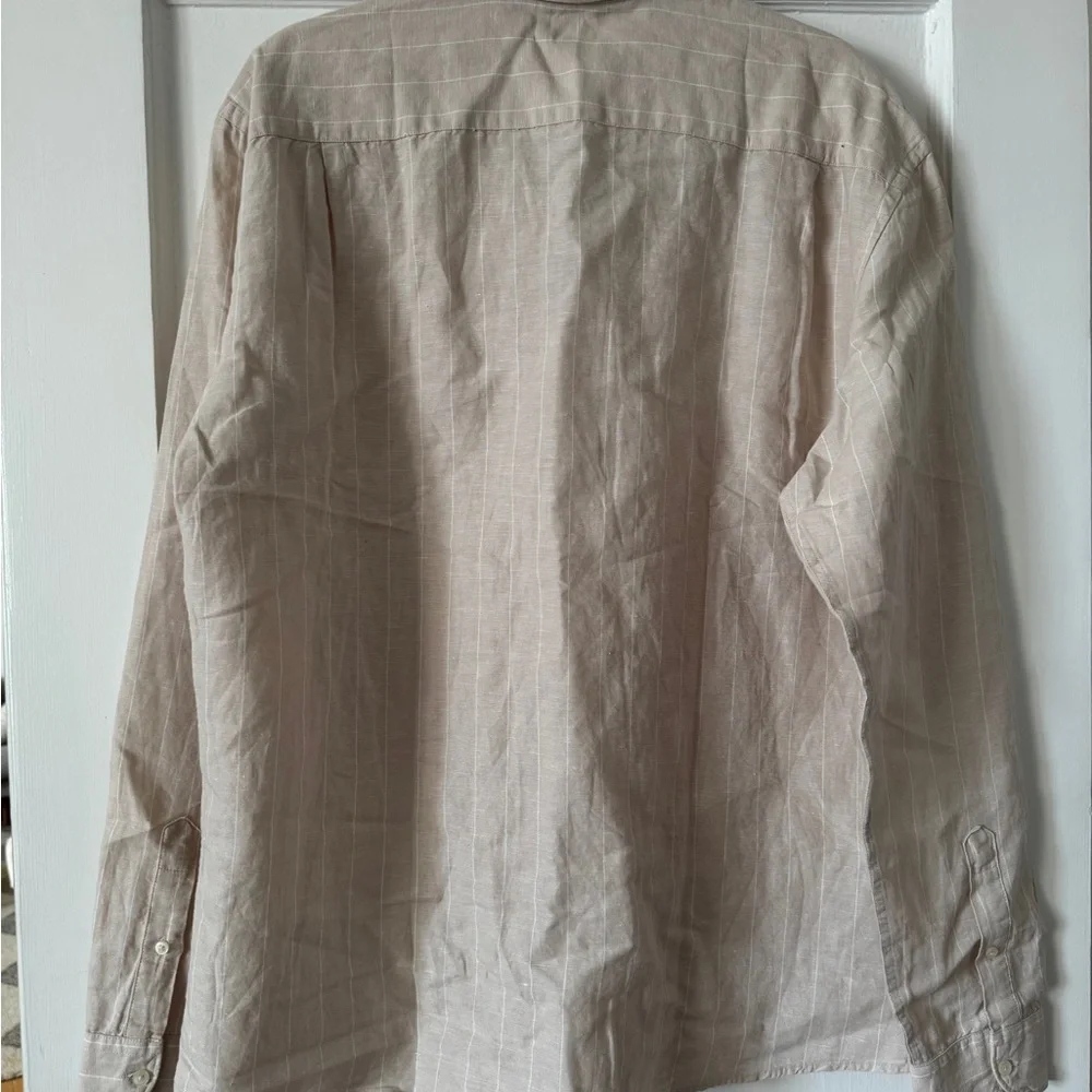Mango Beige Linen Pinstripe Button-Down Shirt - Picture 2 of 4